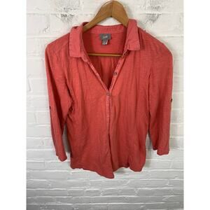 J. Jill Women's Button-Up Knit Shirt Long-Sleeves Cotton Terra Cotta Size XS